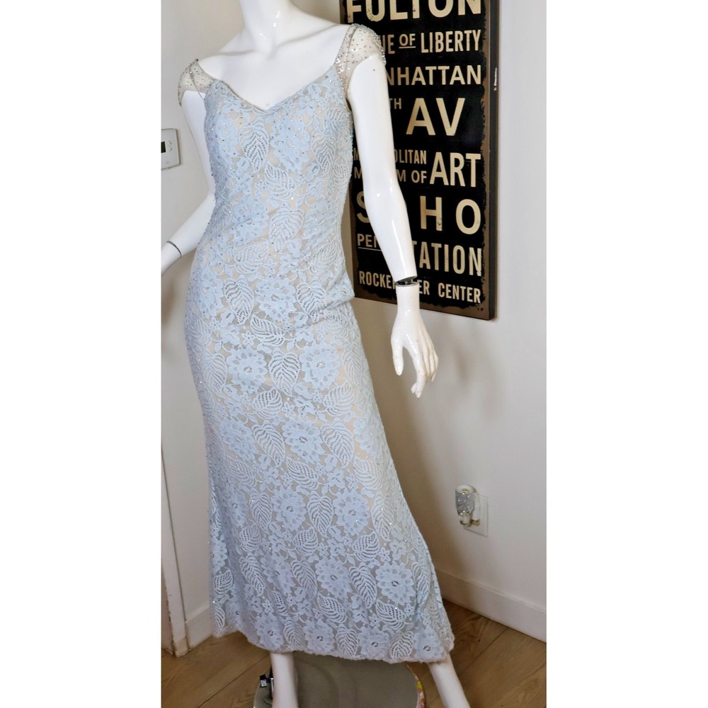 La Femme Dress Size 4 Blue Rhinestone Embellished Lace Mermaid‎ Something Blue